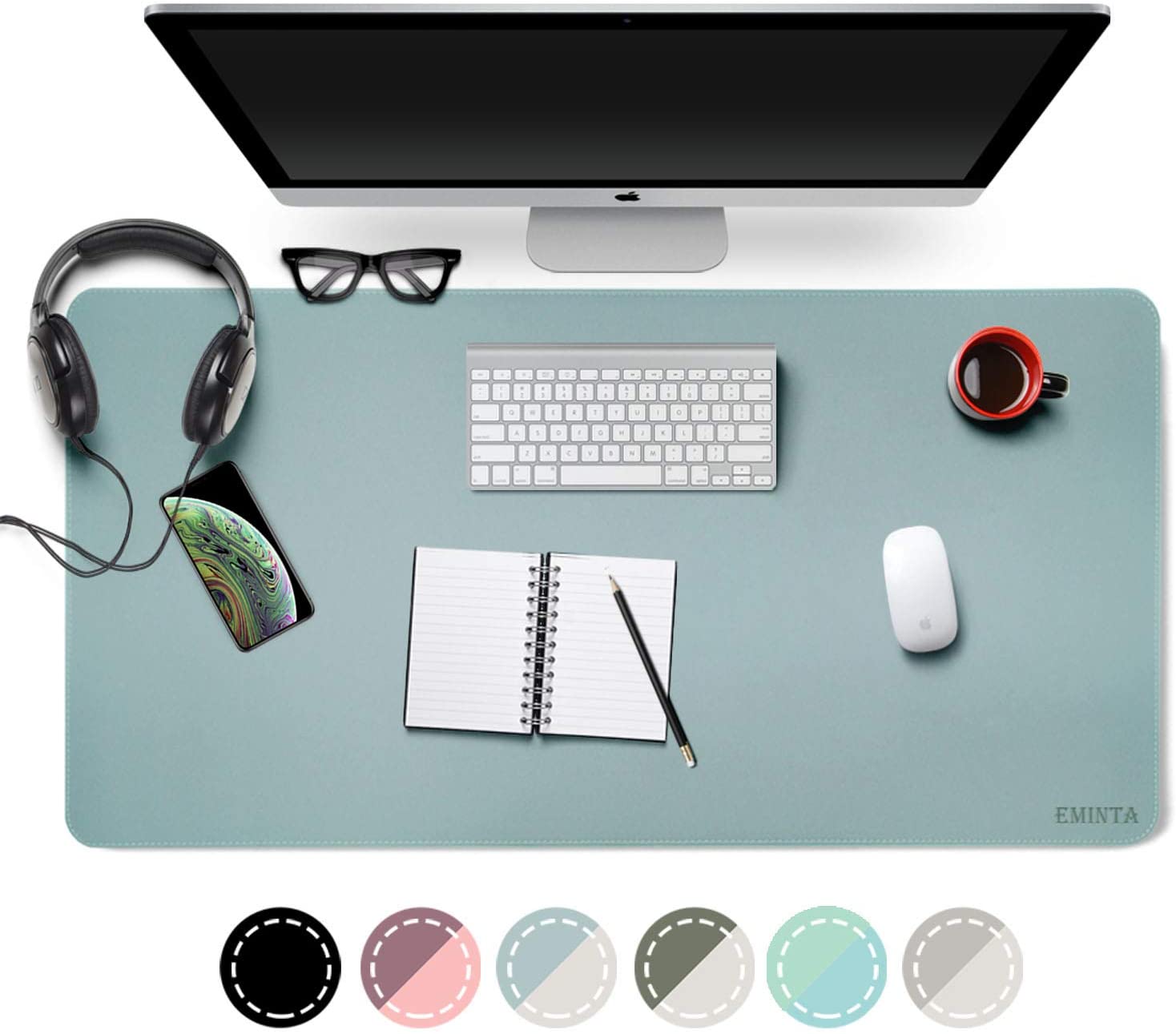 Dual-Sided Desk Pad Office Desk Mat, EMINTA Ultra Thin Waterproof PU Leather Mouse Pad Desk Blotter Protector, Desk Writing Mat for Office/Home (Light Blue/Silver, 31.5 Dual-Sided Desk Pad Office Desk Mat, EMINTA Ultra Thin Waterproof PU Leather Mouse Pad Desk Blotter Protector, Desk Writing Mat for Office/Home (Light Blue/Silver, 31.5